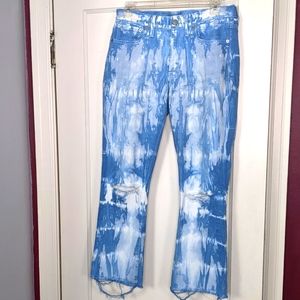 Madewell Sz 27 Cali Demi Boot Jeans Distressed Tie Dye Light Wash 24" Inseam EUC